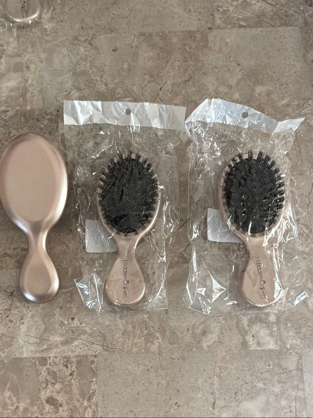 Set of Three Purse Size Hair Brushes - Pink and Black